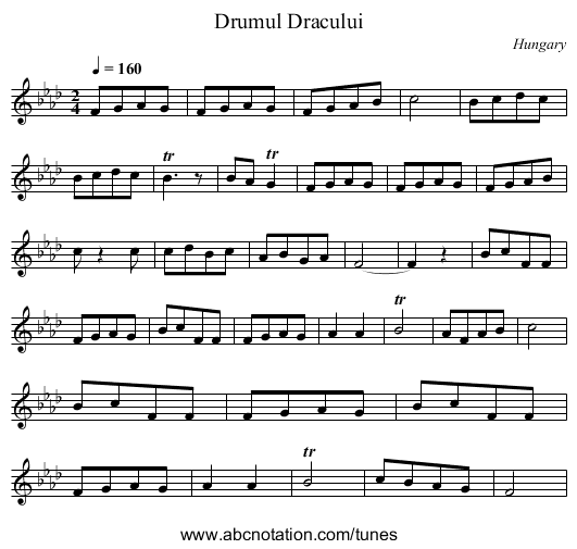 Drumul Dracului - staff notation