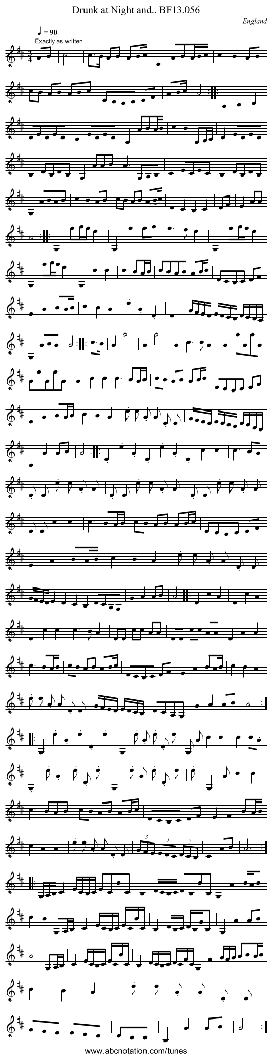 Drunk at Night and.. BF13.056 - staff notation