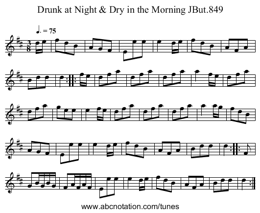 Drunk at Night & Dry in the Morning JBut.849 - staff notation