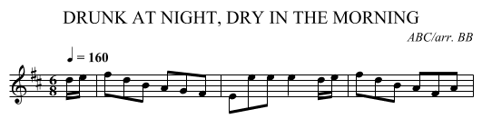 DRUNK AT NIGHT, DRY IN THE MORNING - staff notation