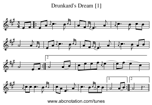 Drunkard's Dream [1] - staff notation