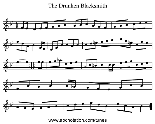 Drunken Blacksmith, The - staff notation