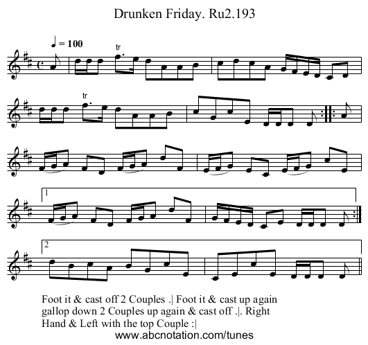 Drunken Friday. Ru2.193 - staff notation