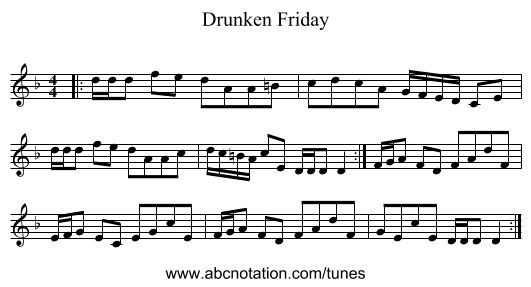 Drunken Friday - staff notation