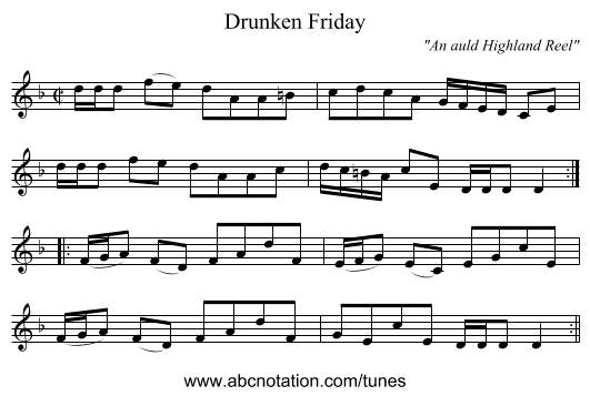 Drunken Friday - staff notation
