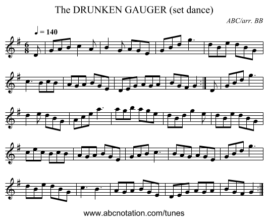 DRUNKEN GAUGER (set dance), The - staff notation