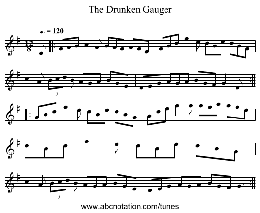 Drunken Gauger, The - staff notation