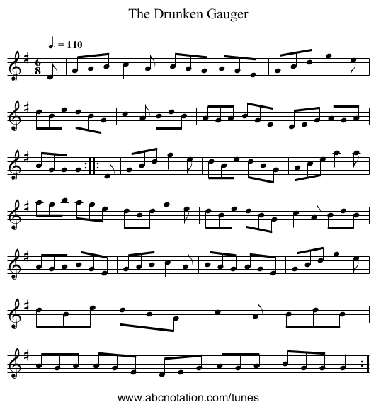 Drunken Gauger, The - staff notation