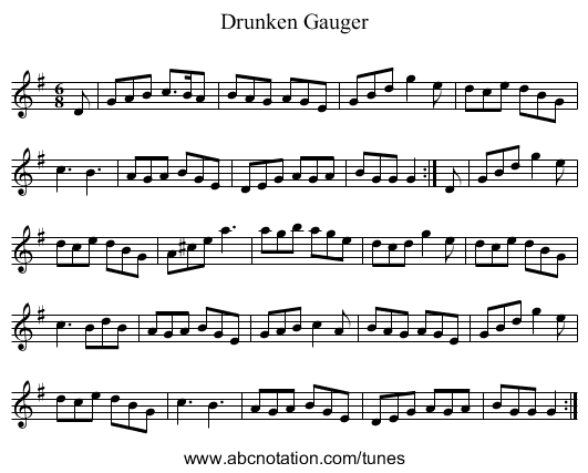 Drunken Gauger - staff notation