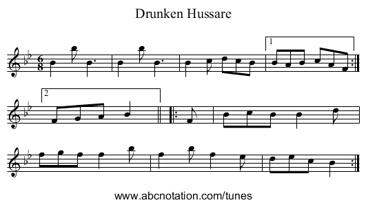 Drunken Hussare - staff notation