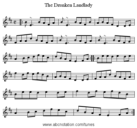Drunken Landlady, The - staff notation