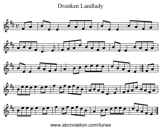Drunken Landlady - staff notation
