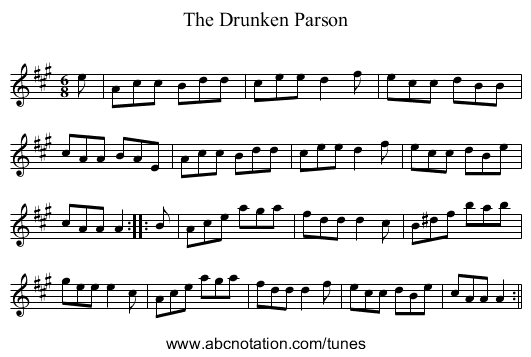Drunken Parson, The - staff notation
