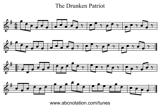Drunken Patriot, The - staff notation