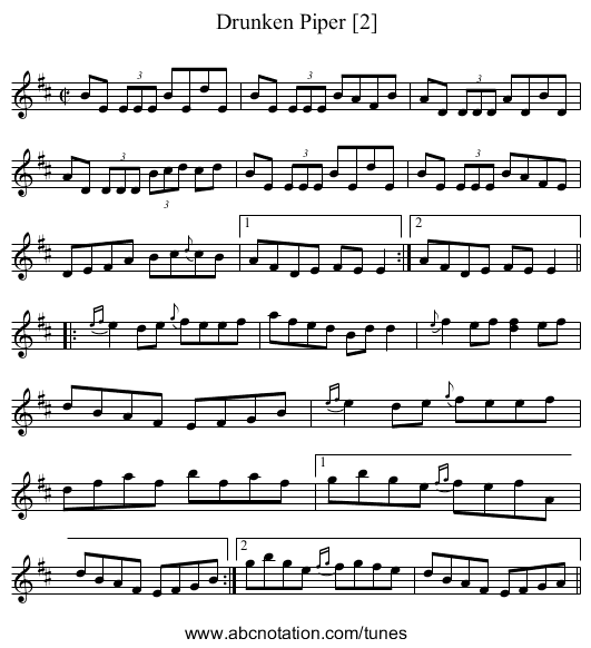 Drunken Piper [2] - staff notation
