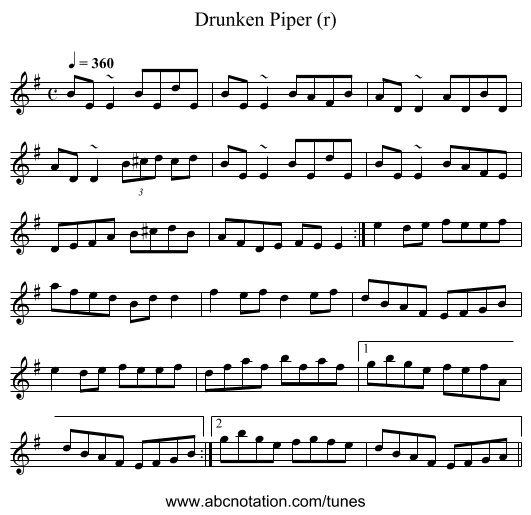 Drunken Piper (r) - staff notation