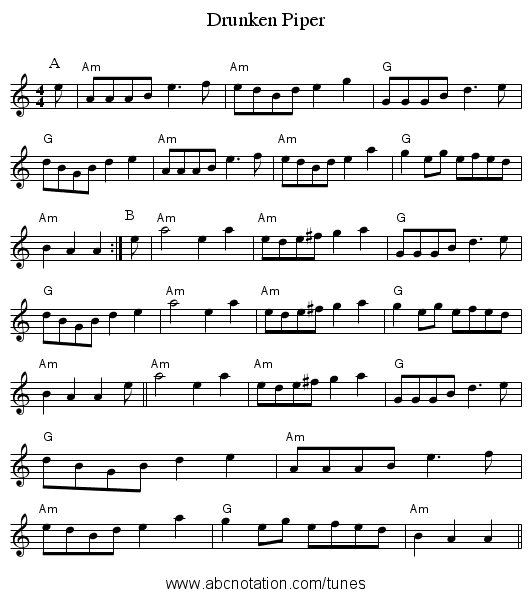Drunken Piper - staff notation