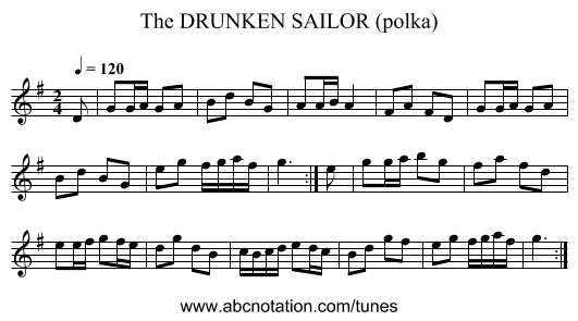 DRUNKEN SAILOR (polka), The - staff notation