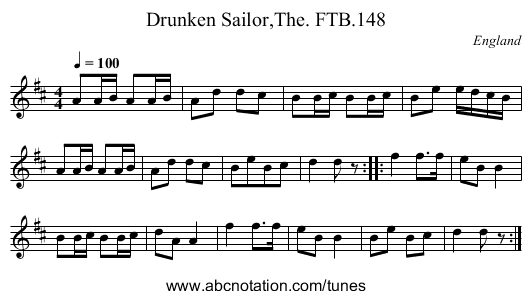 Drunken Sailor,The. FTB.148 - staff notation