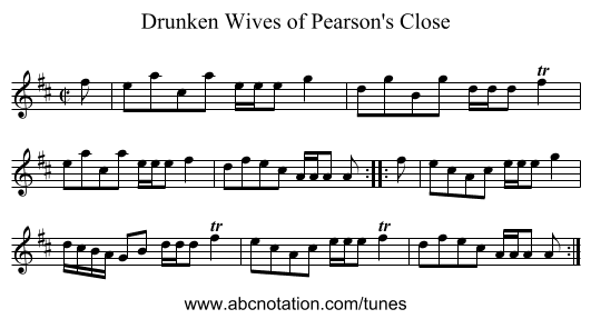 Drunken Wives of Pearson's Close - staff notation