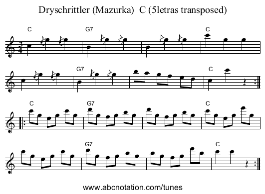 Dryschrittler (Mazurka)  C (5letras transposed) - staff notation