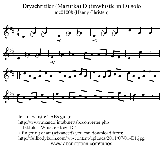 Dryschrittler (Mazurka) D (tinwhistle in D) solo - staff notation