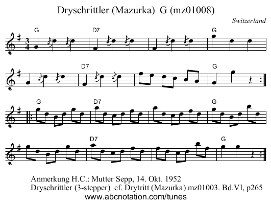 Dryschrittler (Mazurka)  G (mz01008) - staff notation