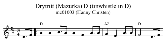 Drytritt (Mazurka) D (tinwhistle in D) - staff notation