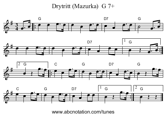 Drytritt (Mazurka) G 7+ - staff notation