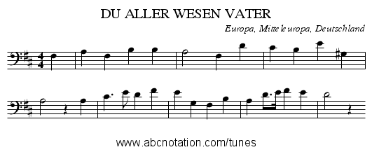 DU ALLER WESEN VATER - staff notation