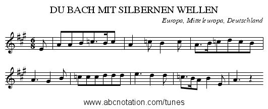 DU BACH MIT SILBERNEN WELLEN - staff notation
