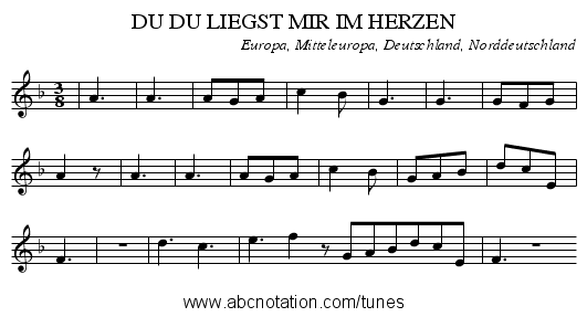 DU DU LIEGST MIR IM HERZEN - staff notation