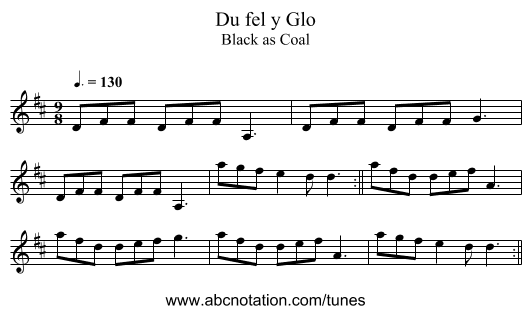 Du fel y Glo - staff notation