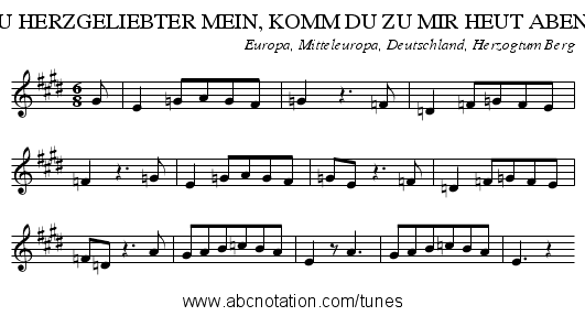 DU HERZGELIEBTER MEIN, KOMM DU ZU MIR HEUT ABEND - staff notation