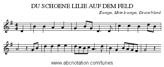 DU SCHOENE LILIE AUF DEM FELD - staff notation