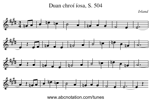 Duan chroí íosa, S. 504 - staff notation