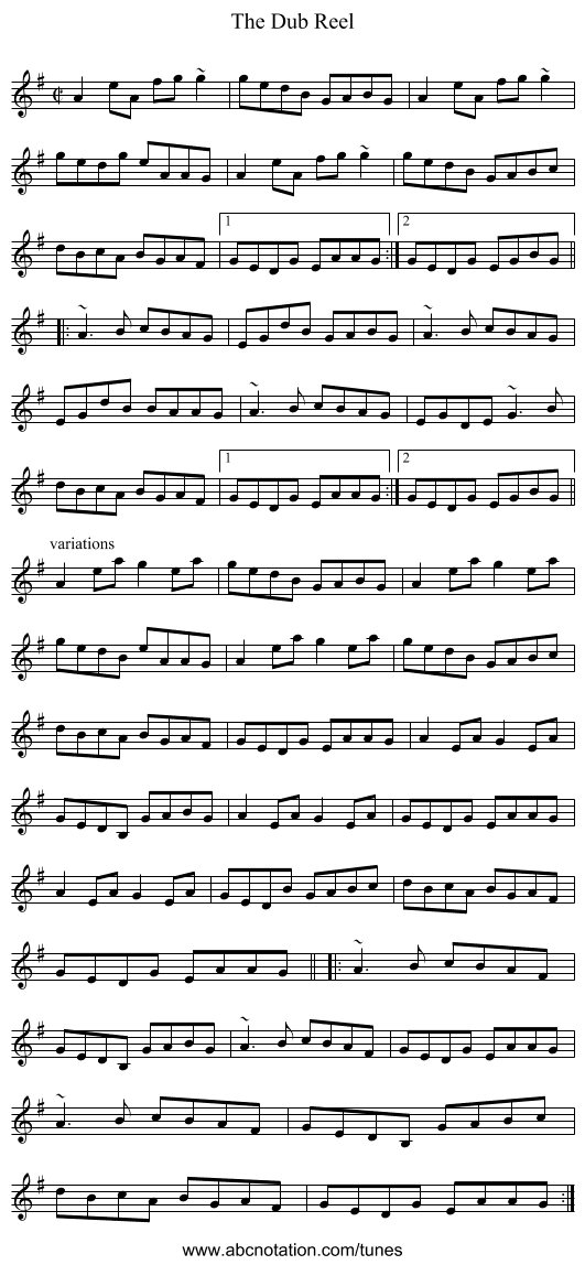 Dub Reel, The - staff notation