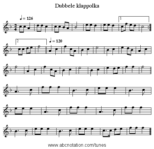 Dubbele klappolka - staff notation