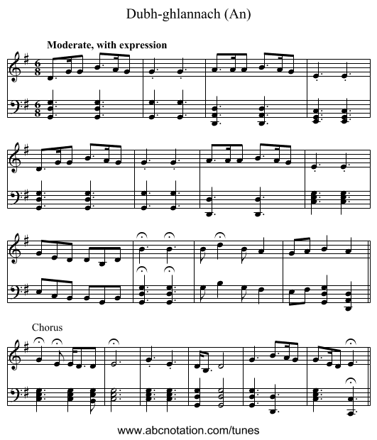 Dubh-ghlannach (An) - staff notation