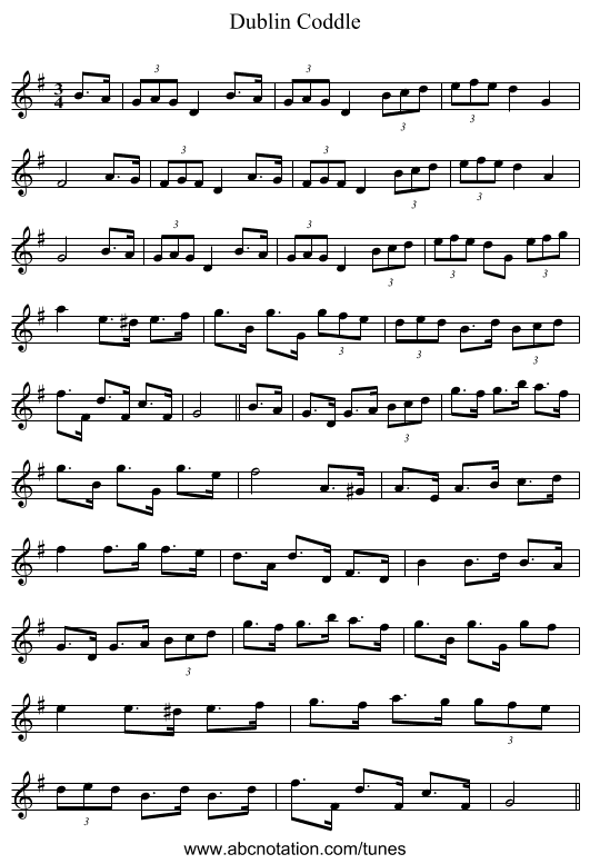 Dublin Coddle - staff notation