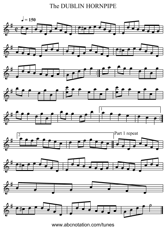 DUBLIN HORNPIPE, The - staff notation