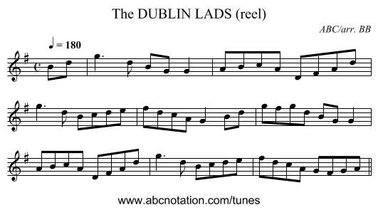 DUBLIN LADS (reel), The - staff notation