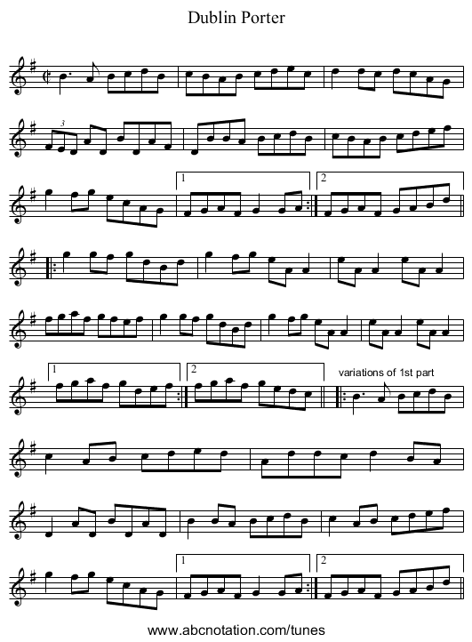 Dublin Porter - staff notation