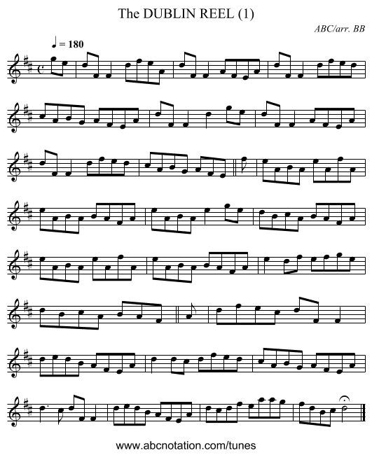 DUBLIN REEL (1), The - staff notation