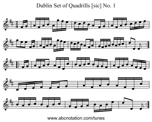 Dublin Set of Quadrills [sic] No. 1 - staff notation