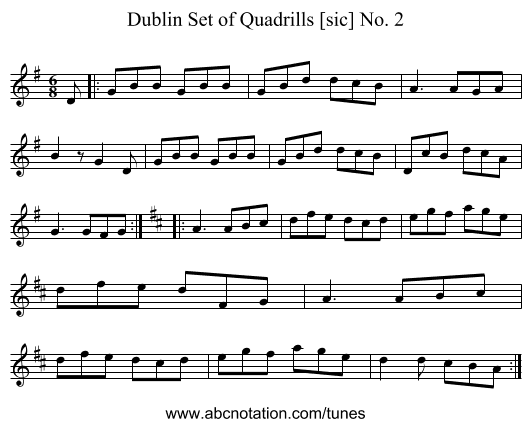 Dublin Set of Quadrills [sic] No. 2 - staff notation