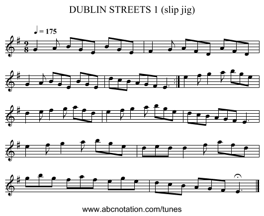 DUBLIN STREETS 1 (slip jig) - staff notation