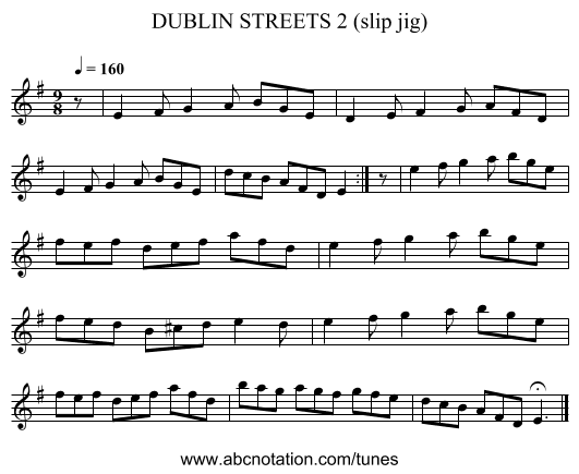 DUBLIN STREETS 2 (slip jig) - staff notation