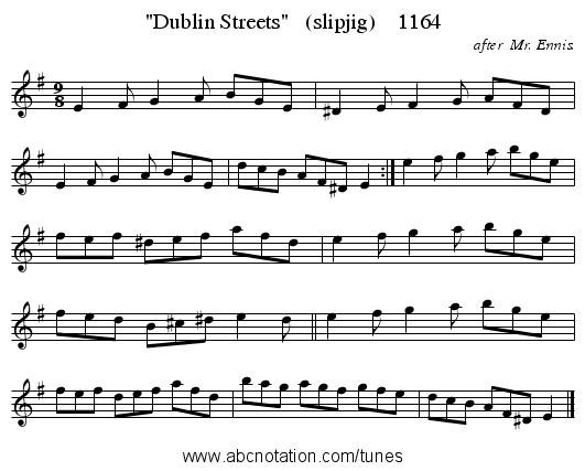 Dublin Streets   (slipjig)    1164 - staff notation