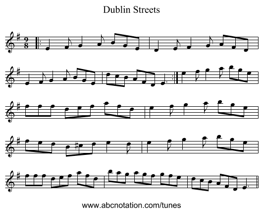 Dublin Streets - staff notation